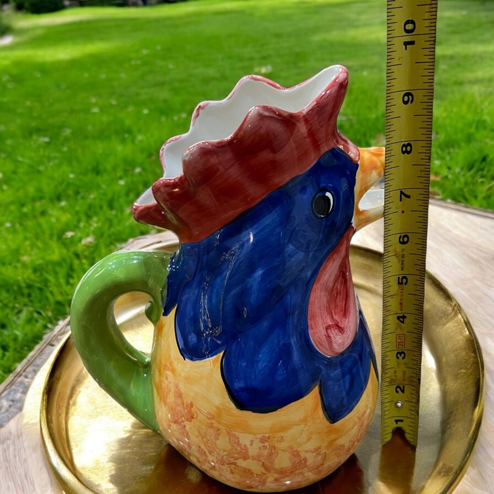 Hand Painted Italian Rooster Pitcher SARA Pottery Farmhouse Country Kitchen - Picture 11 of 14